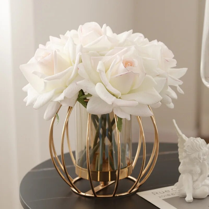 4Pc Moisturizing Touch Curle Edge Rose Latex Umjetno cvijeće Vjenčani svadbeni buket Cvijet ruže Raspored dekoracije događaja za kućnu zabavu