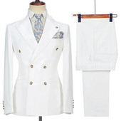 2023. gada kostīms Homme, balts, divrindu biznesa kostīms vīriešiem, līgavainis, smokings, kāzu Terno Masculino, slaids, 2 gab. (žakete + bikses)