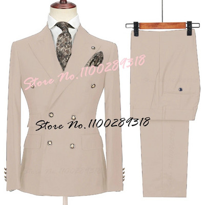 2023. gada kostīms Homme, balts, divrindu biznesa kostīms vīriešiem, līgavainis, smokings, kāzu Terno Masculino, slaids, 2 gab. (žakete + bikses)