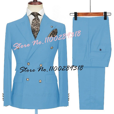 2023. gada kostīms Homme, balts, divrindu biznesa kostīms vīriešiem, līgavainis, smokings, kāzu Terno Masculino, slaids, 2 gab. (žakete + bikses)