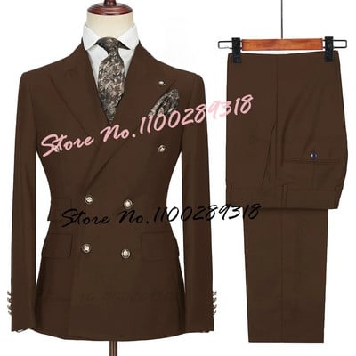 2023. gada kostīms Homme, balts, divrindu biznesa kostīms vīriešiem, līgavainis, smokings, kāzu Terno Masculino, slaids, 2 gab. (žakete + bikses)