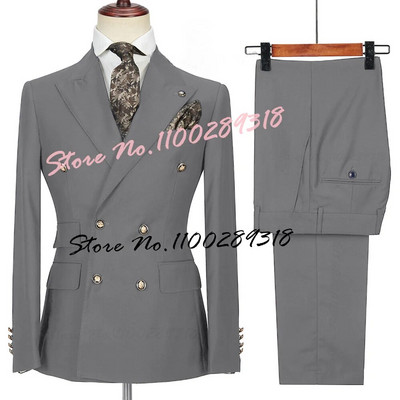 2023. gada kostīms Homme, balts, divrindu biznesa kostīms vīriešiem, līgavainis, smokings, kāzu Terno Masculino, slaids, 2 gab. (žakete + bikses)