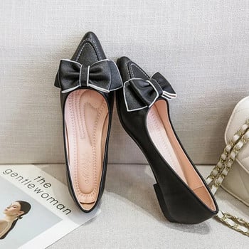 Пролетни нови плоски обувки с остър пръст с лък Дамски сватбени обувки с голям бантик, плътен цвят плюс малък размер 33-43 Vc3094
