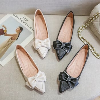 Пролетни нови плоски обувки с остър пръст с лък Дамски сватбени обувки с голям бантик, плътен цвят плюс малък размер 33-43 Vc3094