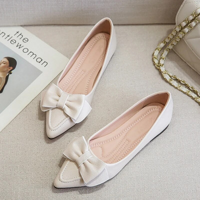 Proljetne nove ravne cipele s mašnom i šiljatim vrhom Ženske vjenčane cipele, kožne velike mašne, jednobojne plus male veličine 33-43 Vc3094