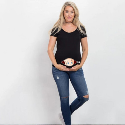 Terhes nők Kismama Ruhák Rövid ujjú Rajzfilm Print Topok Terhességi póló Szoptatási Ruhák Ropa Kismama Póló