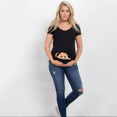 Terhes nők Kismama Ruhák Rövid ujjú Rajzfilm Print Topok Terhességi póló Szoptatási Ruhák Ropa Kismama Póló