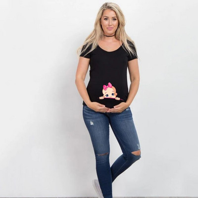 Terhes nők Kismama Ruhák Rövid ujjú Rajzfilm Print Topok Terhességi póló Szoptatási Ruhák Ropa Kismama Póló