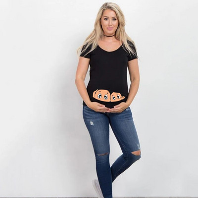 Terhes nők Kismama Ruhák Rövid ujjú Rajzfilm Print Topok Terhességi póló Szoptatási Ruhák Ropa Kismama Póló