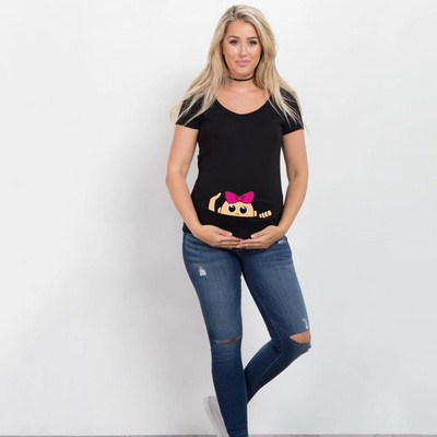 Terhes nők Kismama Ruhák Rövid ujjú Rajzfilm Print Topok Terhességi póló Szoptatási Ruhák Ropa Kismama Póló