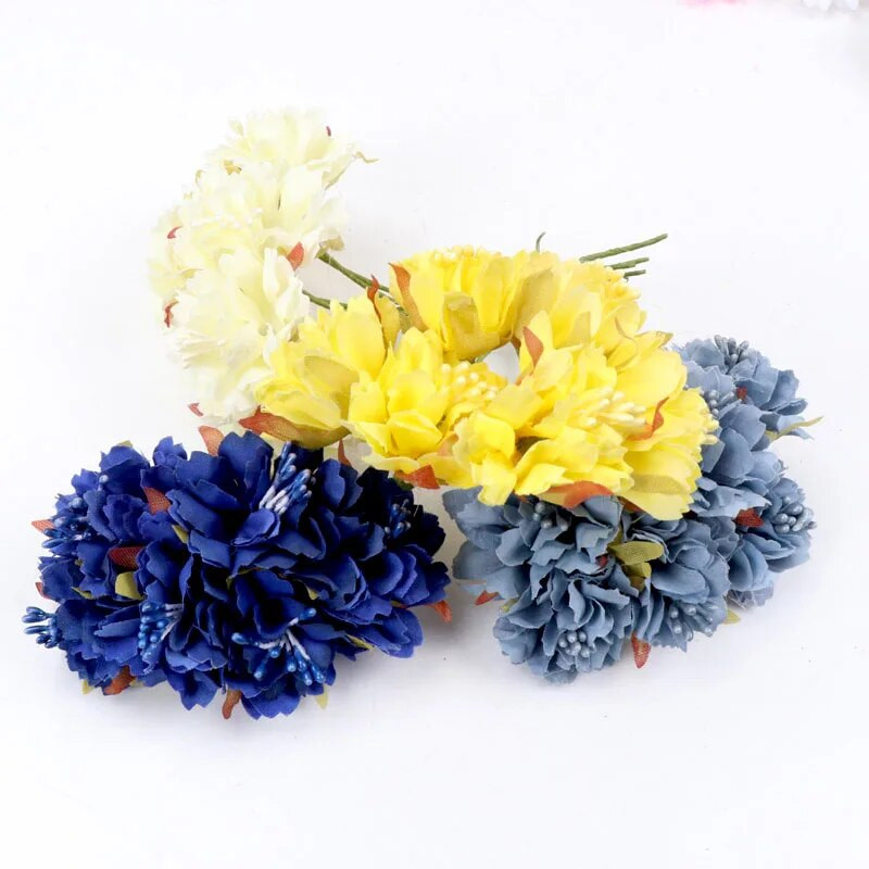 6Pcs/lot 3cm svilene krizanteme, glava umjetnog cvijeća, DIY vijenac, poklon kutija, obrt, lažni cvijet za vjenčanje, dekoracija kućne zabave