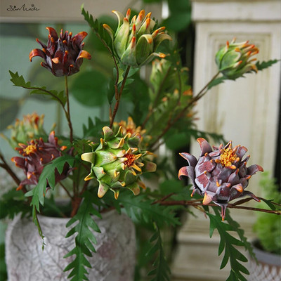 SunMade Luxury 2-Head Protea Cynaroides Branch Vintage Fake Λουλούδια Φθινοπωρινές Διακοσμήσεις Home Hotel Decor Fleurs Artificiais Wedding