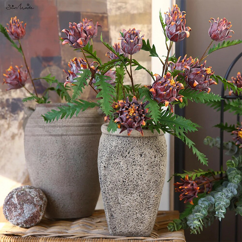 SunMade Luksuzni 2-Head Protea Cynaroides Grana Vintage lažno cvijeće Jesenski ukrasi Home Hotel Decor Fleurs Artificiais Vjenčanje