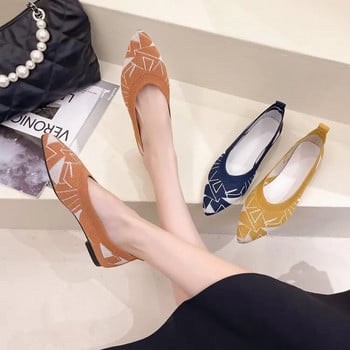 Нови 2022 г. дамски обувки с плоска подметка, мода, свободно време, удобно ходене, големи размери, заострени плитки еластични плетени лицеви, универсални