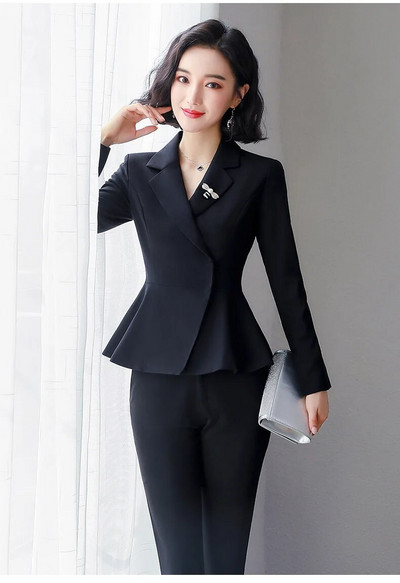 IZICFLY pavasara rudens jauni modes formas tērpi lietišķajiem kostīmiem ar biksēm slaids biroja žakete sieviešu darba apģērbs 2 daļ. komplekts zils