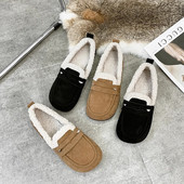 Mokasine Krznene ležerne ženske cipele Kombinirane natikače s okruglim prstima Modis Slip-on s plitkim ustima Zimske mokasine 2023. Nova modna natikače