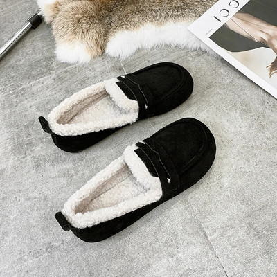 Mokasine Krznene ležerne ženske cipele Kombinirane natikače s okruglim prstima Modis Slip-on s plitkim ustima Zimske mokasine 2023. Nova modna natikače