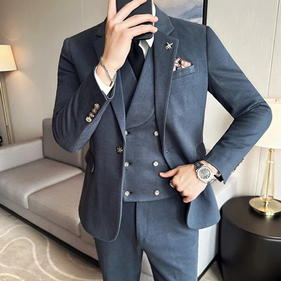 Boutique (Blazer + prsluk + hlače) Muška moda Poslovni Formalni britanski modni trend Gentleman Tanki ležerni vjenčani set od 3 dijela