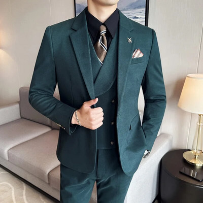 Boutique (Blazer + prsluk + hlače) Muška moda Poslovni Formalni britanski modni trend Gentleman Tanki ležerni vjenčani set od 3 dijela