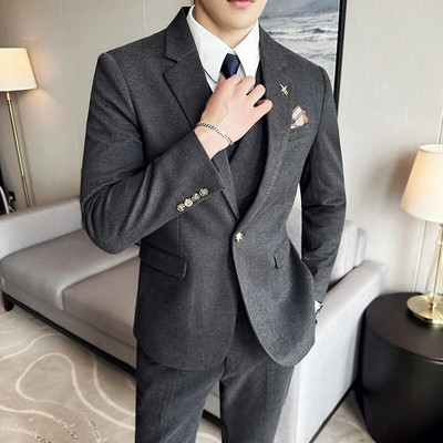 Boutique (Blazer + prsluk + hlače) Muška moda Poslovni Formalni britanski modni trend Gentleman Tanki ležerni vjenčani set od 3 dijela