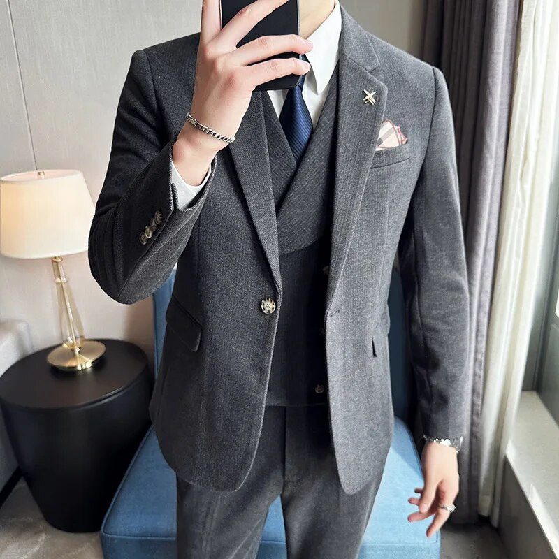 Boutique (Blazer + prsluk + hlače) Muška moda Poslovni Formalni britanski modni trend Gentleman Tanki ležerni vjenčani set od 3 dijela