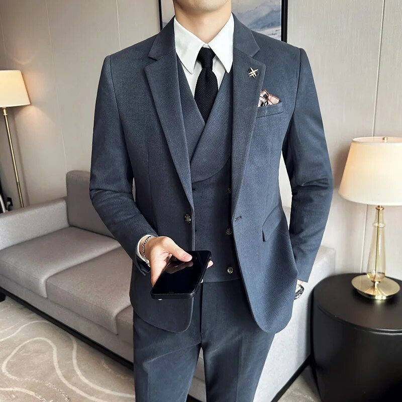 Boutique (Blazer + prsluk + hlače) Muška moda Poslovni Formalni britanski modni trend Gentleman Tanki ležerni vjenčani set od 3 dijela