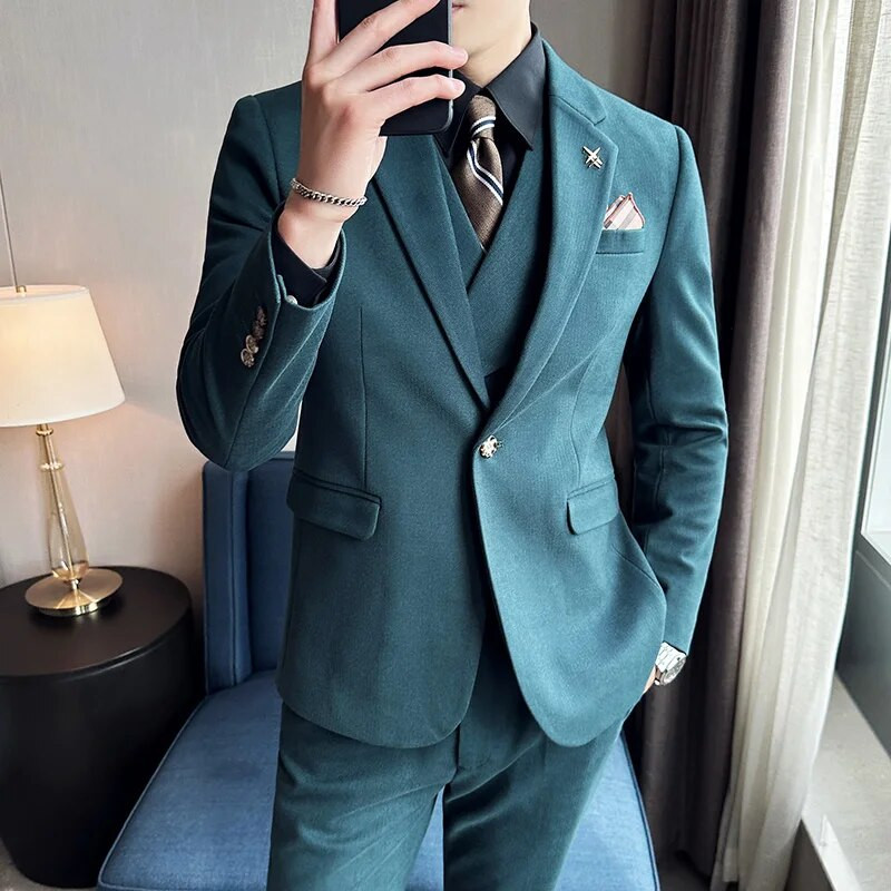 Boutique (Blazer + prsluk + hlače) Muška moda Poslovni Formalni britanski modni trend Gentleman Tanki ležerni vjenčani set od 3 dijela