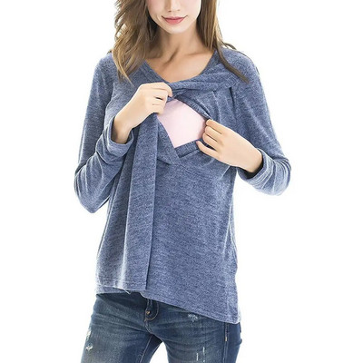 2022 Mama Clothes Bluze za trudnice Dugi rukavi V-izrez Majica za dojenje Topovi Odjeća za trudnice Ležerne majice za trudnice