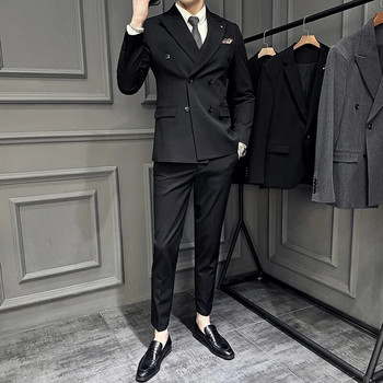 2023 г. Нов (блейзър + жилетка + панталон) мъжка бутикова мода, бизнес в италиански стил, ежедневен сватбен официален комплект от 3 части