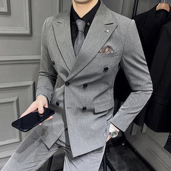 2023 г. Нов (блейзър + жилетка + панталон) мъжка бутикова мода, бизнес в италиански стил, ежедневен сватбен официален комплект от 3 части