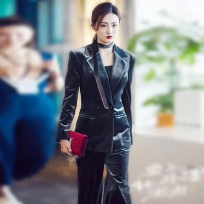Seiwnibu žensko odijelo 2-dijelni sako + hlače zvijezda s istim paragrafom baršunasto žensko odijelo blejzeri hlače profesionalni set