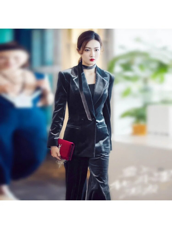 Seiwnibu žensko odijelo 2-dijelni sako + hlače zvijezda s istim paragrafom baršunasto žensko odijelo blejzeri hlače profesionalni set