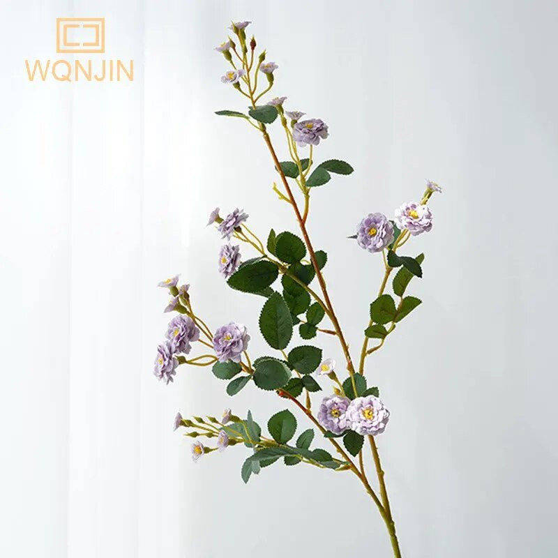 WQNJIN 75cm plave visokokvalitetne europske mini ruže duge grane umjetno svileno cvijeće kućni stol središnji dio sobe dekor