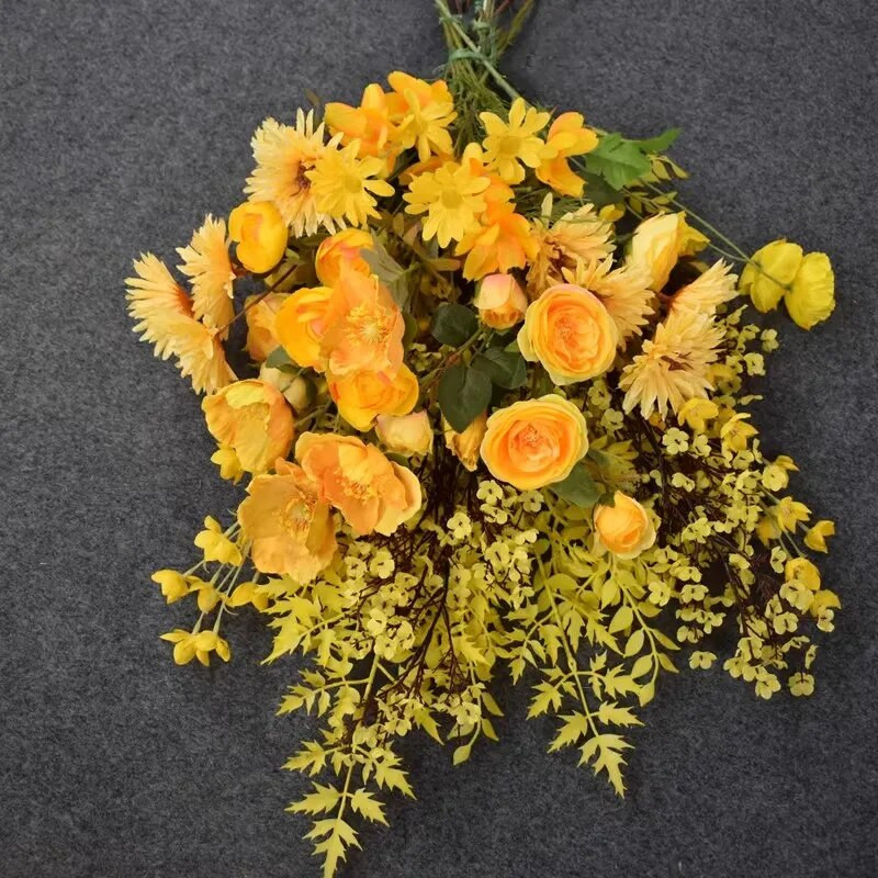 Žuta serija Umjetno cvijeće Biljke DIY Prolaz za vjenčanje Cvjetni aranžman Prozor Materijali za izlaganje Božićni dekor Rekvizit za događaj
