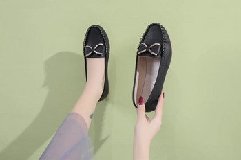 Летни дамски обувки тип лодка с папийонка 2022 г. Дамски противоплъзгащи обувки с равни дамски мокасини за работа Дамски черни обувки от мека кожа