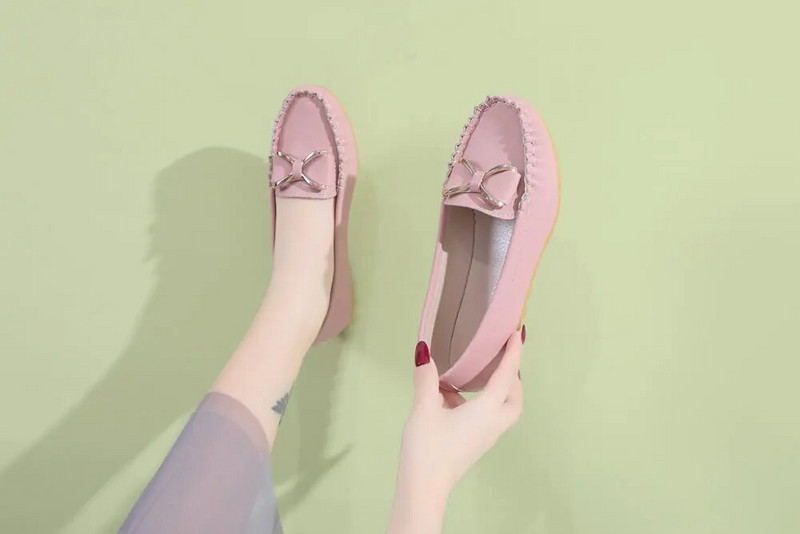 2022. gada vasara Sieviešu tauriņš Laivu apavi Sieviešu Pretslīdēšanas Plakanie Apavi Sieviešu iedobes Darba Loafers Sieviešu melnas, mīkstas ādas apavi