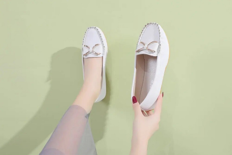 2022. gada vasara Sieviešu tauriņš Laivu apavi Sieviešu Pretslīdēšanas Plakanie Apavi Sieviešu iedobes Darba Loafers Sieviešu melnas, mīkstas ādas apavi