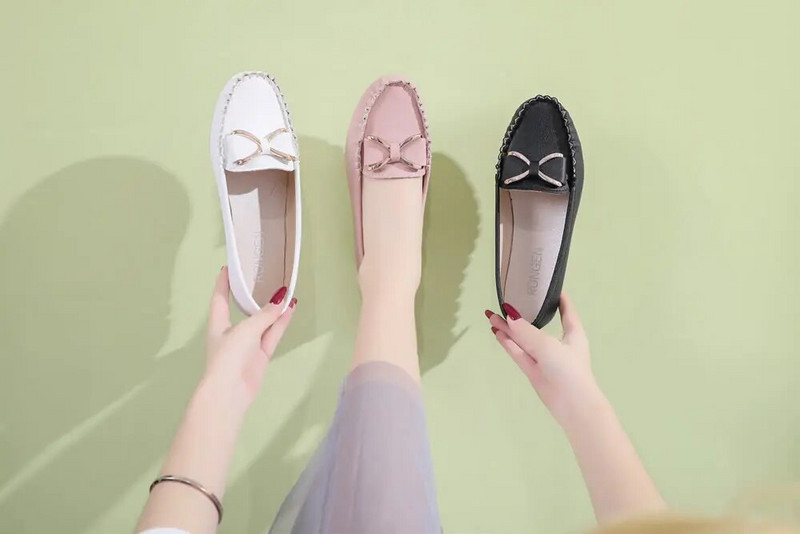 2022. gada vasara Sieviešu tauriņš Laivu apavi Sieviešu Pretslīdēšanas Plakanie Apavi Sieviešu iedobes Darba Loafers Sieviešu melnas, mīkstas ādas apavi