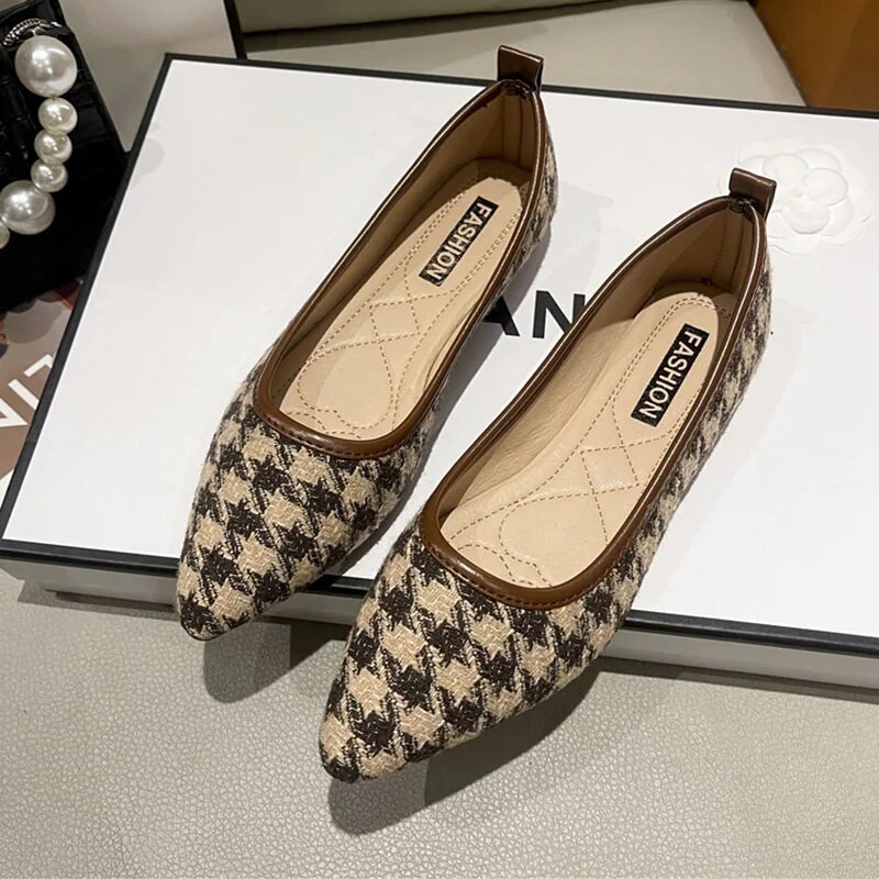 Ženske ravne cipele sa šiljatim vrhom Karirane balerinke Mekane natikače Ženske cipele Plitke Zapatos Mujer Proljeće Jesen 1237N