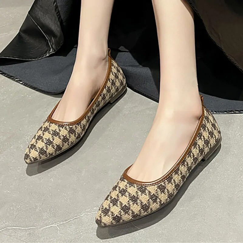 Ženske ravne cipele sa šiljatim vrhom Karirane balerinke Mekane natikače Ženske cipele Plitke Zapatos Mujer Proljeće Jesen 1237N