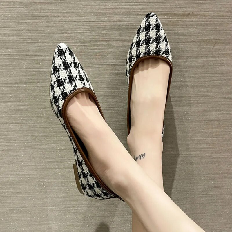 Ženske ravne cipele sa šiljatim vrhom Karirane balerinke Mekane natikače Ženske cipele Plitke Zapatos Mujer Proljeće Jesen 1237N