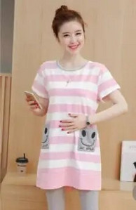 Dugačka majica s dugim rukavima na pruge s dugim rukavima i džepovima s osmijehom na leđima, pamučna majica s jednim kopčanjem i dugim kopčanjem za trudnice veće veličine