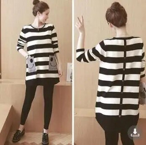 Dugačka majica s dugim rukavima na pruge s dugim rukavima i džepovima s osmijehom na leđima, pamučna majica s jednim kopčanjem i dugim kopčanjem za trudnice veće veličine