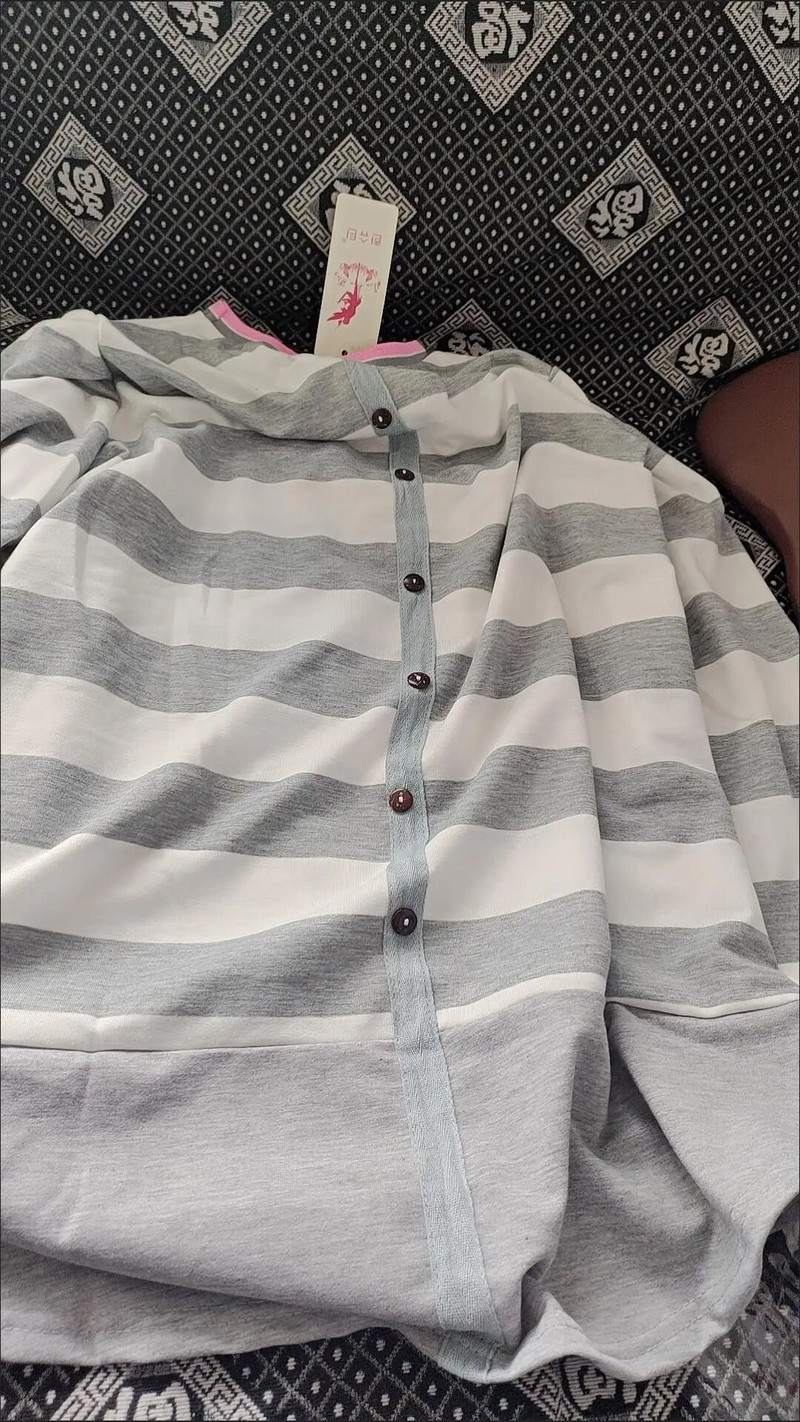 Dugačka majica s dugim rukavima na pruge s dugim rukavima i džepovima s osmijehom na leđima, pamučna majica s jednim kopčanjem i dugim kopčanjem za trudnice veće veličine