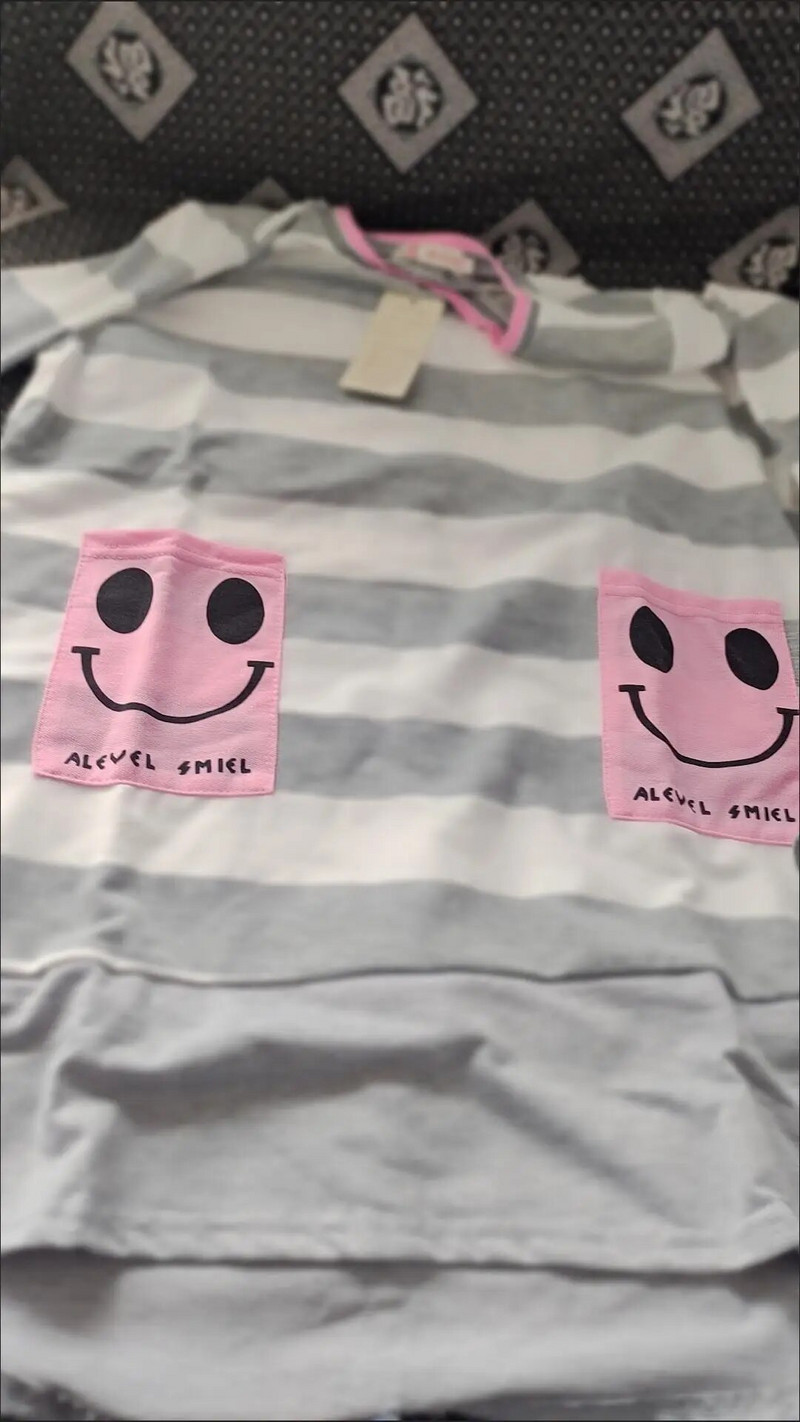 Dugačka majica s dugim rukavima na pruge s dugim rukavima i džepovima s osmijehom na leđima, pamučna majica s jednim kopčanjem i dugim kopčanjem za trudnice veće veličine