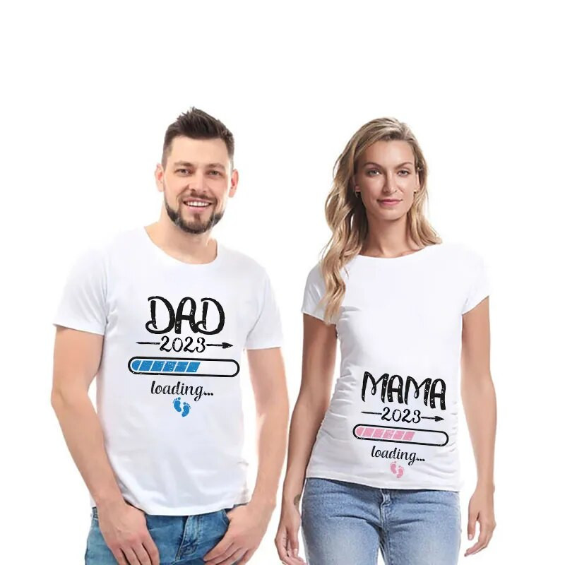 2023. Nova slatka majica kratkih rukava za par s najavom trudnoće Majica za trudnice s printom za bebe, tata + mama + beba Odjeća za trudnice