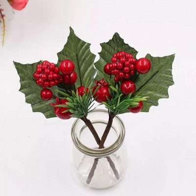1 db DIY mesterséges piros bogyós karácsonyi gyümölcscsokor lakberendezési esküvői mini koszorús dekoráció karácsonyi újévi díszített díszdobozban