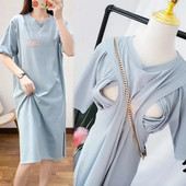 Nėščioms moterims Vasaros žindymo ilga suknelė Patogi kūdikių žindymo drabužiai Laisvi marškinėliai Suknelė Motinystės drabužiai