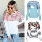 Sieviešu Grūtnieču T-krekli Apģērbi Vasaras Rudens Garām Piedurknēm Strīpām Barošanas Krekli Grūtniecības Apģērbi Liela izmēra