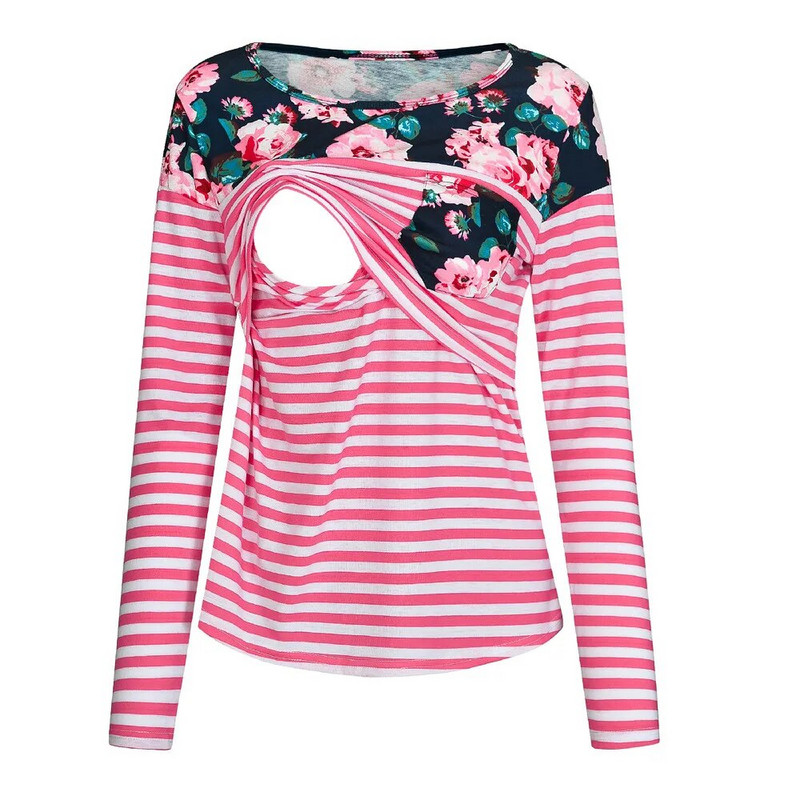 Sieviešu Grūtnieču T-krekli Apģērbi Vasaras Rudens Garām Piedurknēm Strīpām Barošanas Krekli Grūtniecības Apģērbi Liela izmēra